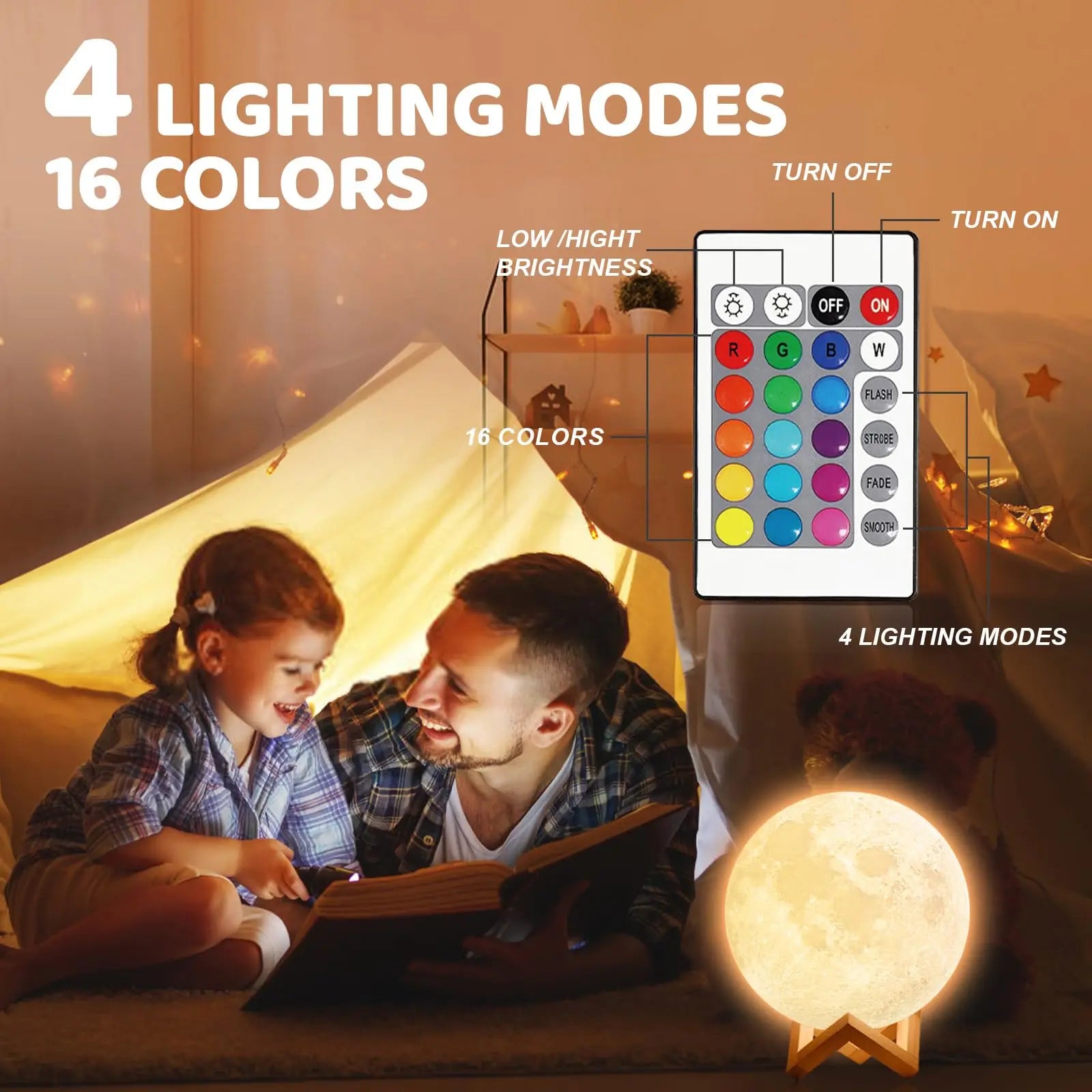 Lampa LED Księżyc, 16 kolorów, z pilotem