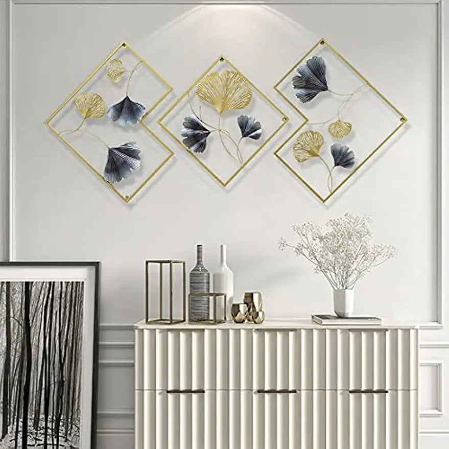 Zestaw 3 metalowych dekoracji 3D Ginkgo na ścianę